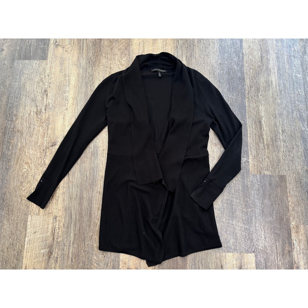 White House Black Market Black Open Front Ribbed Shawl Collar Cardigan Small